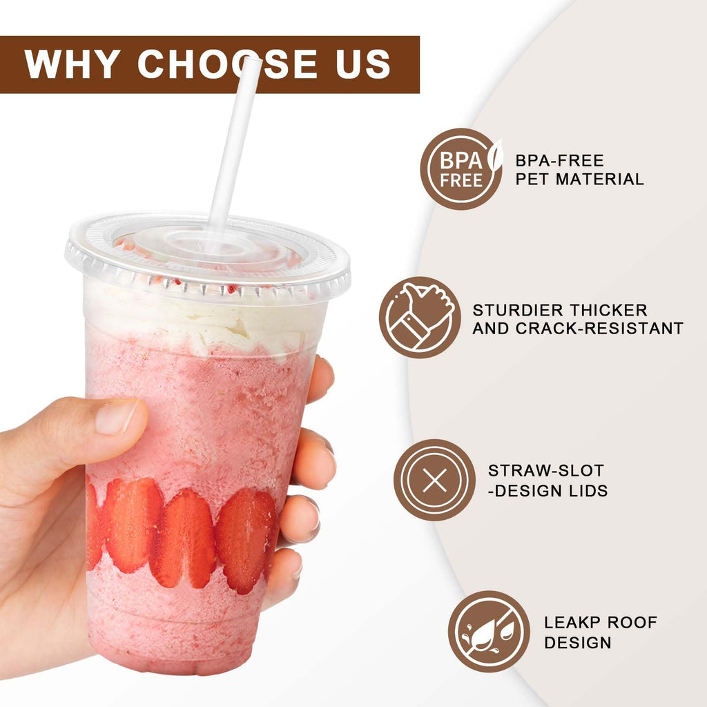 Clawsoff 500 Pack 20 oz Disposable Clear Plastic Cups with Lids and Straws, Leak-Proof Sturdy Cold Drink Cups for Iced Coffee, Smoothies, Juice, Parties & Business
