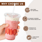 Clawsoff 500 Pack 20 oz Disposable Clear Plastic Cups with Lids and Straws, Leak-Proof Sturdy Cold Drink Cups for Iced Coffee, Smoothies, Juice, Parties & Business