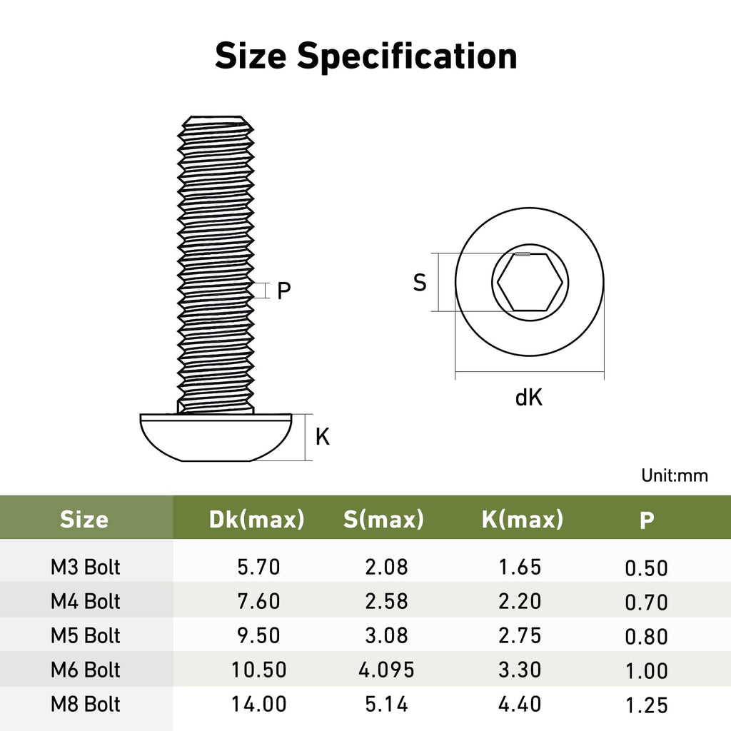 SVLING M5 x 10mm 150PCS Button Head Hex Socket Cap Screws Bolts, 10.9 Grade Alloy Steel, Allen Hex Drive, Full Thread, Black Oxide, with Hex Spanner