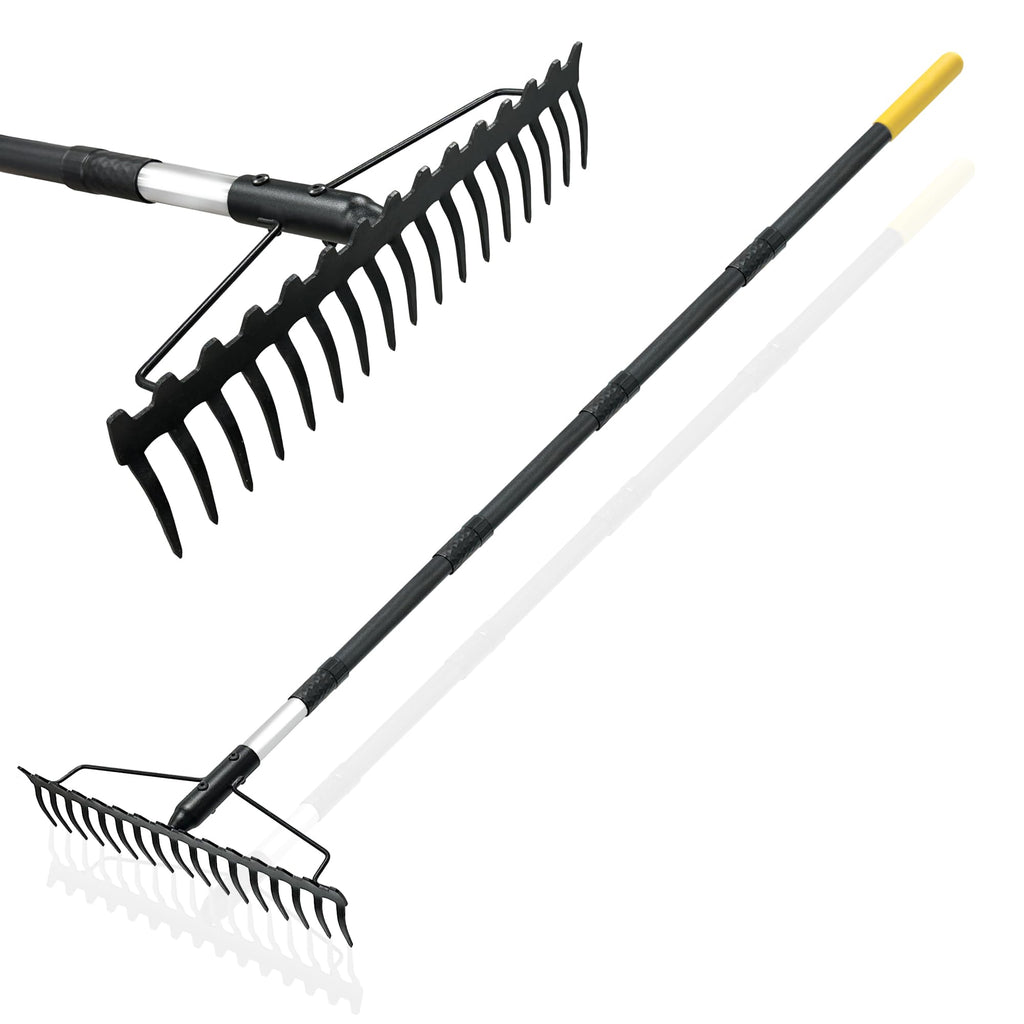 BlumeTrec Bow Rake, 68-Inch Adjustable Handle Garden Rake with 17 Steel Tines, Heavy Duty Dual-Sided Metal Rake Landscape Gardening Tool for Soil Loosening Lawn Yard Leaves Mulch Thatch Removing