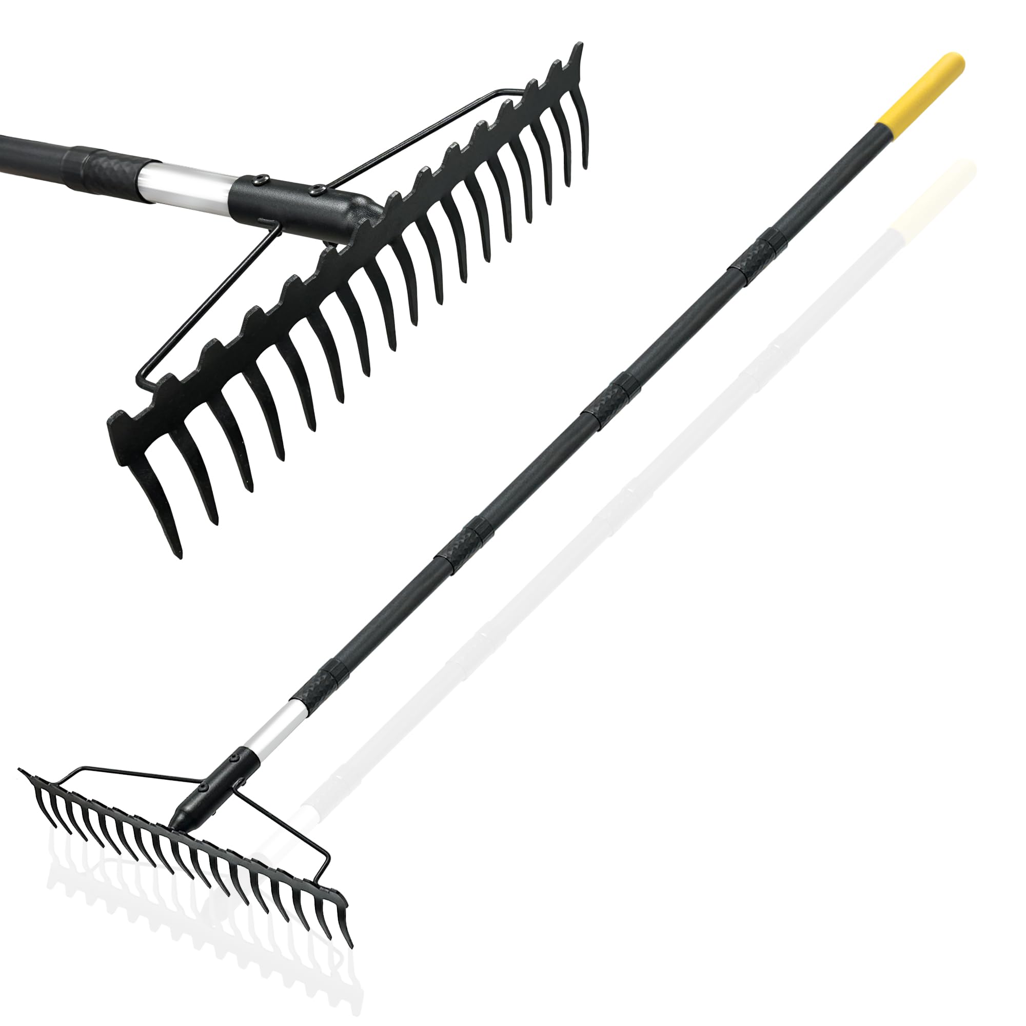 BlumeTrec Bow Rake, 68-Inch Adjustable Handle Garden Rake with 17 Steel Tines, Heavy Duty Dual-Sided Metal Rake Landscape Gardening Tool for Soil Loosening Lawn Yard Leaves Mulch Thatch Removing