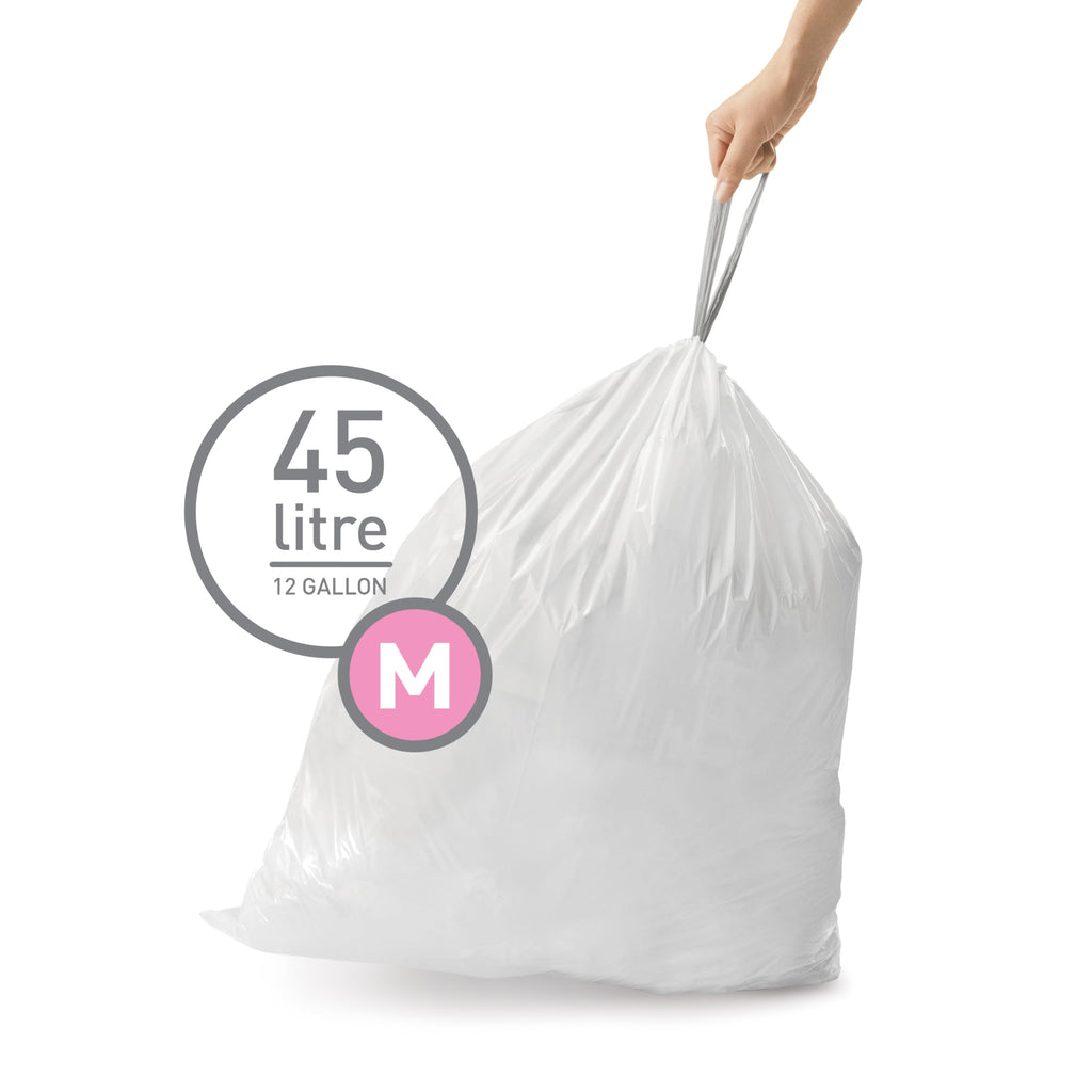 simplehuman Code M, Dispenser Pack Custom Fit Liners, Drawstring Trash Bags, 45 Liter / 11.9 Gallon, White, 200 Count (Pack of 2)