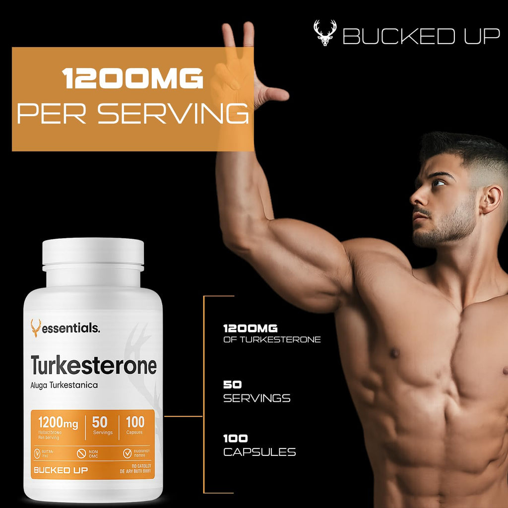 Bucked Up Turkesterone 1200mg | Ajuga Turkestanica Extract Standardized 10% | Non GMO Gluten Free Third Party Tested | Plant Based Supplement Capsules (100 Capsules, 50 Servings)