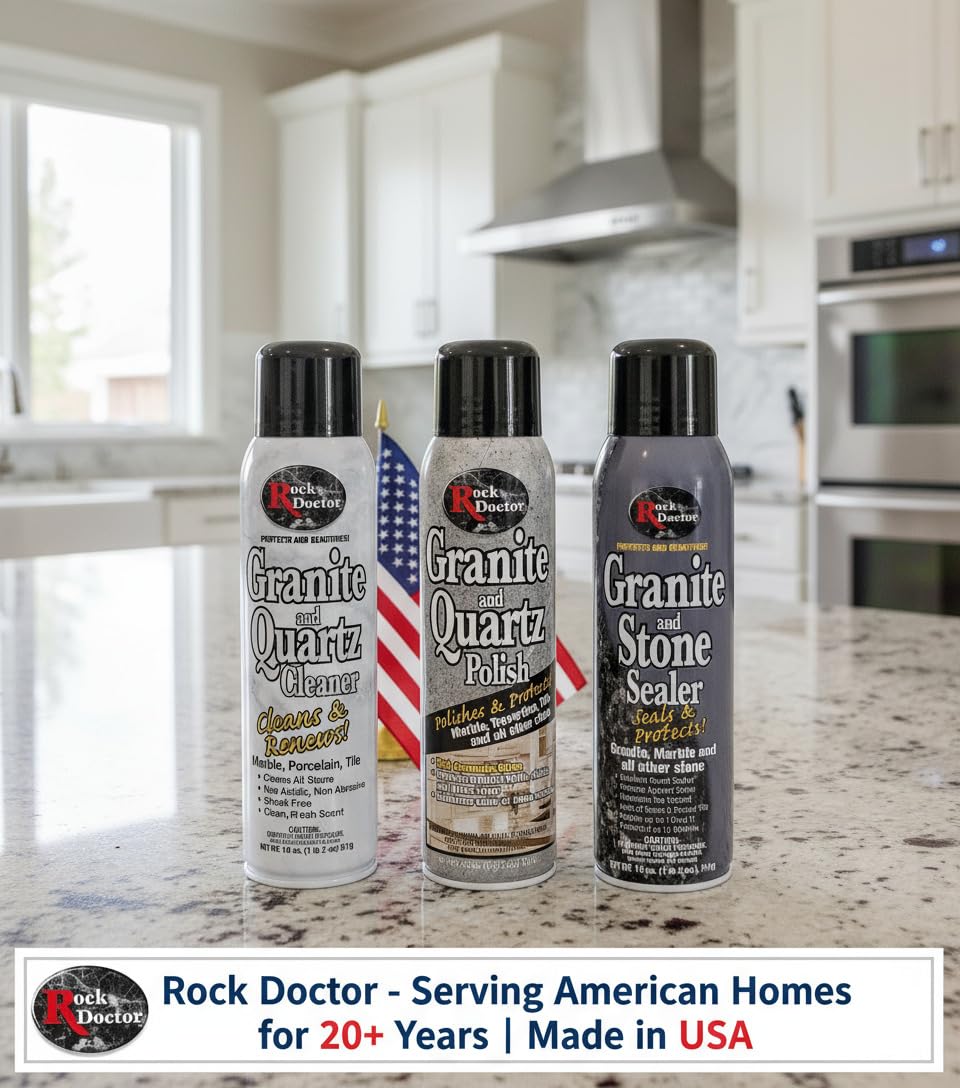 Rock Doctor Granite & Quartz Care Kit, 3 Piece Maintenance Stone Care Combo Kit – Cleans & Renews Marbel, Travertine, Tile and All Other Stone, Fresh, Pack of 3, 54.0 Ounce
