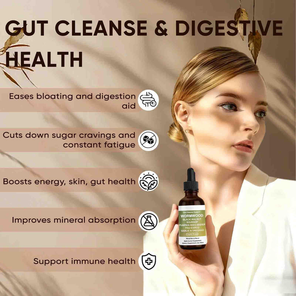 Prozen Wormwood Gut Cleanse Liquid Drops, Wormwood Black Walnut Clove Gut Cleanse & Digestive Health with Soursop, Pumpkin Seed, PAU D'Arco, Garlic Oregano, Energy Boost (1)