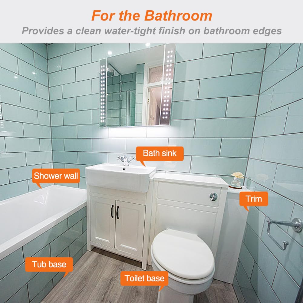 White Caulk Tape Waterproof Self Adhesive, Toilet & Bathtub Sealant Strip, Peel & Stick Caulking Tape for Floor Tile Corner Trim & Shower, Bathroom Accessories, Better Than Silicone Caulk