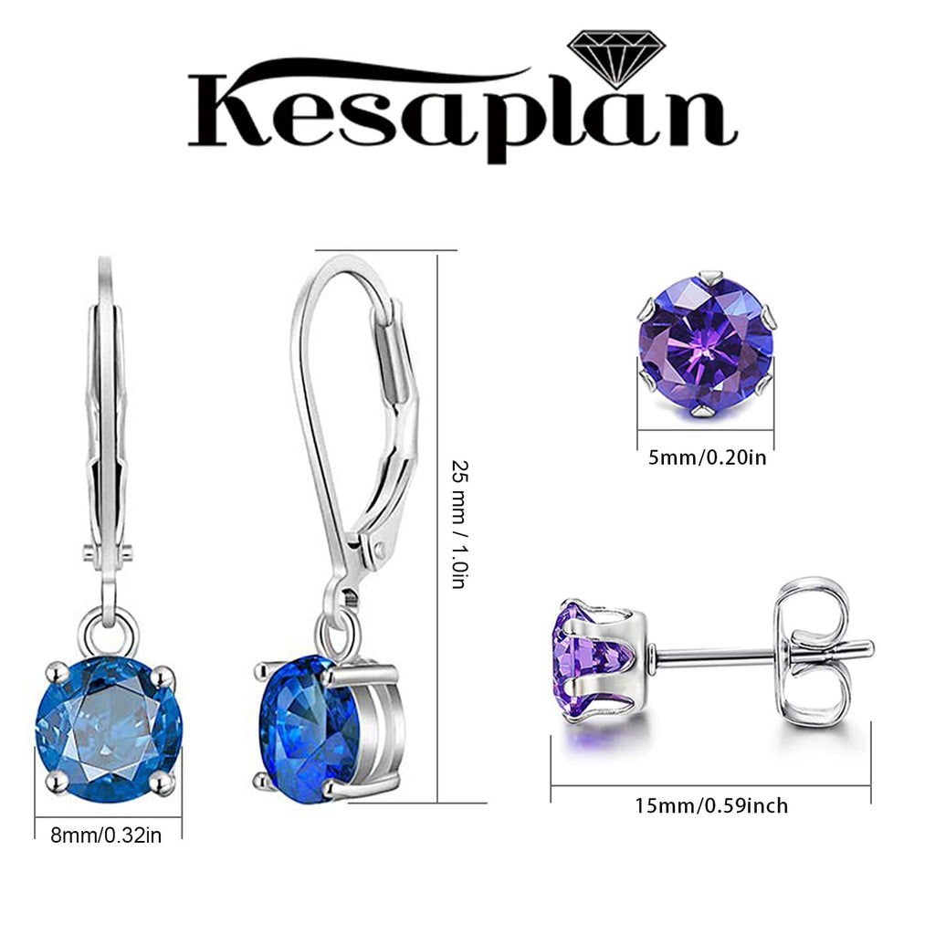 Multicolor Crystal Dangle Studs Earrings Set for Women 925 Silver Hypoallergenic Dangle Earrings Leverback Drop Earring Fashion Cubic Zirconia Leverback Stud Earring Sets Trendy Cubic Zirconia Jewelry Gifts for Women