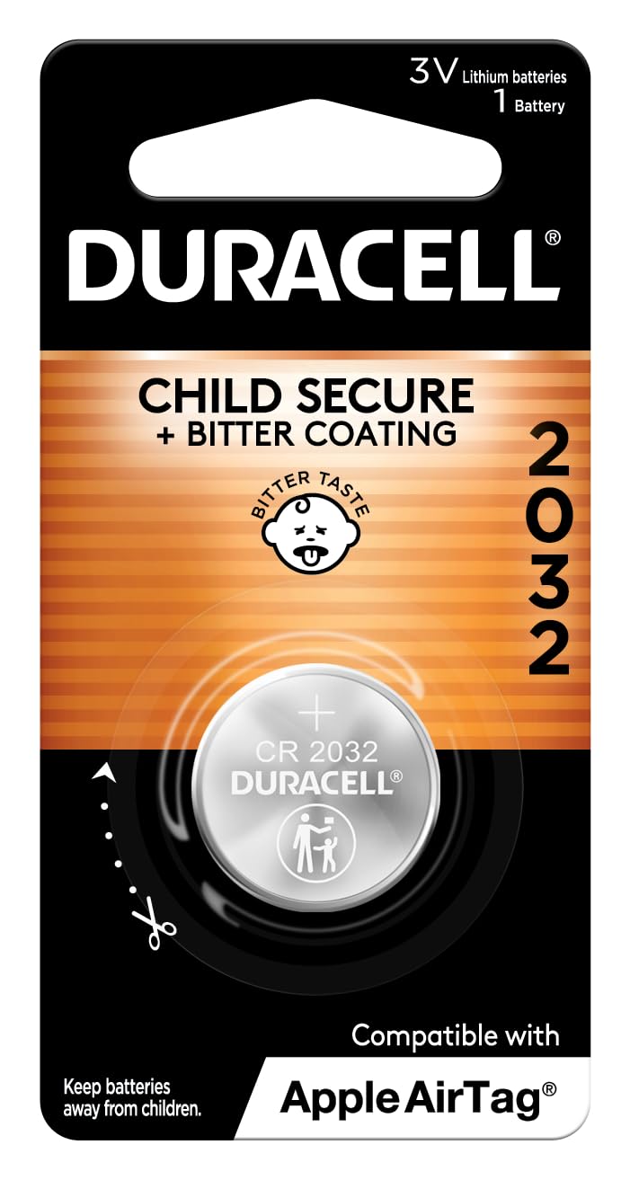 Duracell 2032 Lithium Battery, 1 Count Pack (Pack of 1) Child Safety Features, Compatible with Apple AirTag, Key Fob, Tea Light Candles and other devices, CR2032 Battery, Lithium Coin Battery