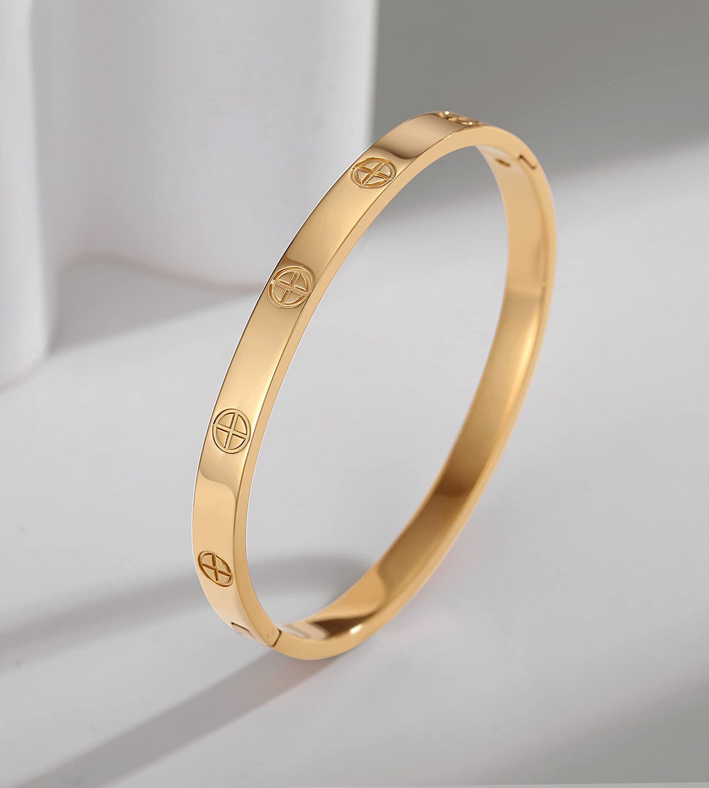 RIMRIVA Gold Bracelets for Women Trendy Cross Love Bangle Jewelry