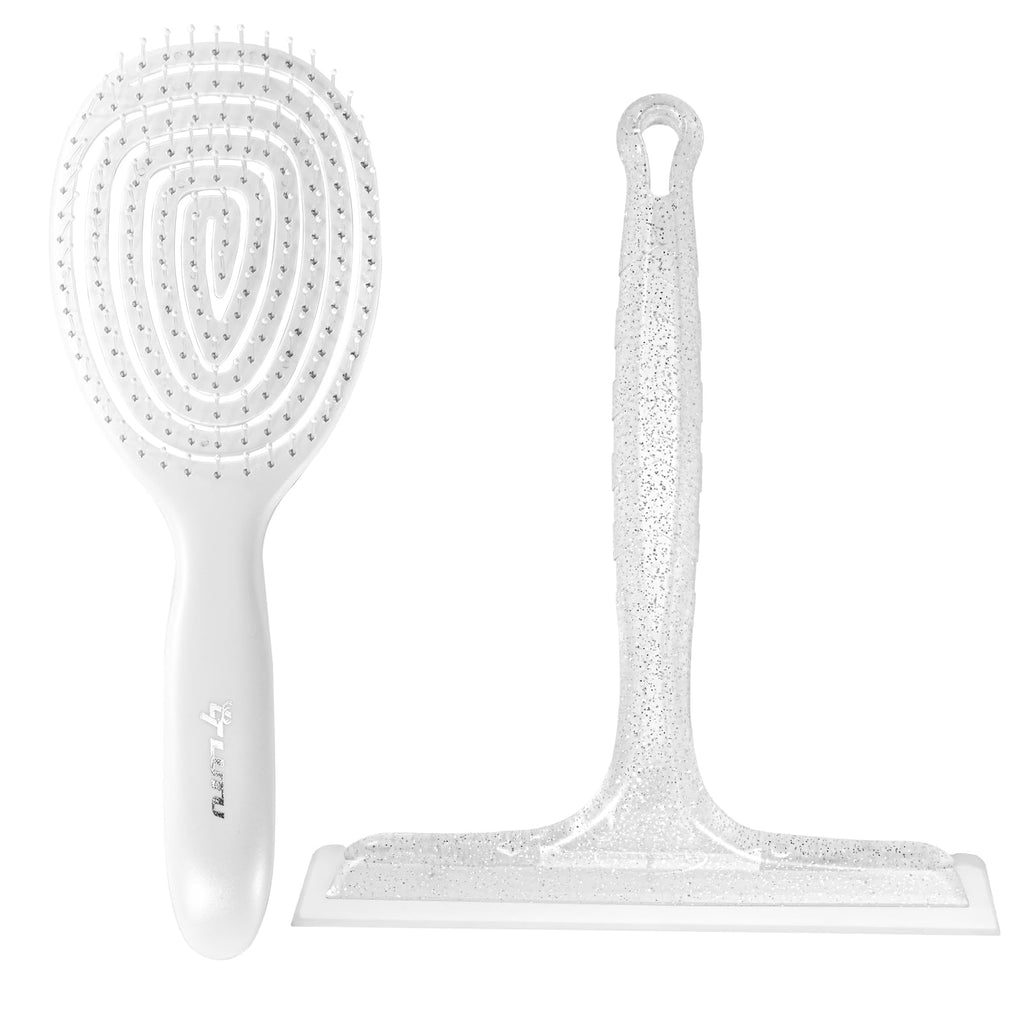 LTLUTU 8" Silicone Shower Squeegee for Glass Doors with Silver Hair Comb Set, Bathroom,Kitchen Safe Water Blade, Car Window,Mirror, Tile Scraper — Ideal for Hair Care and Glass Cleaning