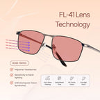 BRADDELL FL-41 Photochromic Transitional Rose Tinted Blue Light Glasses for Migraine Light Sensitivity, Eyestrain and Fluorescent LED Glare (Work)