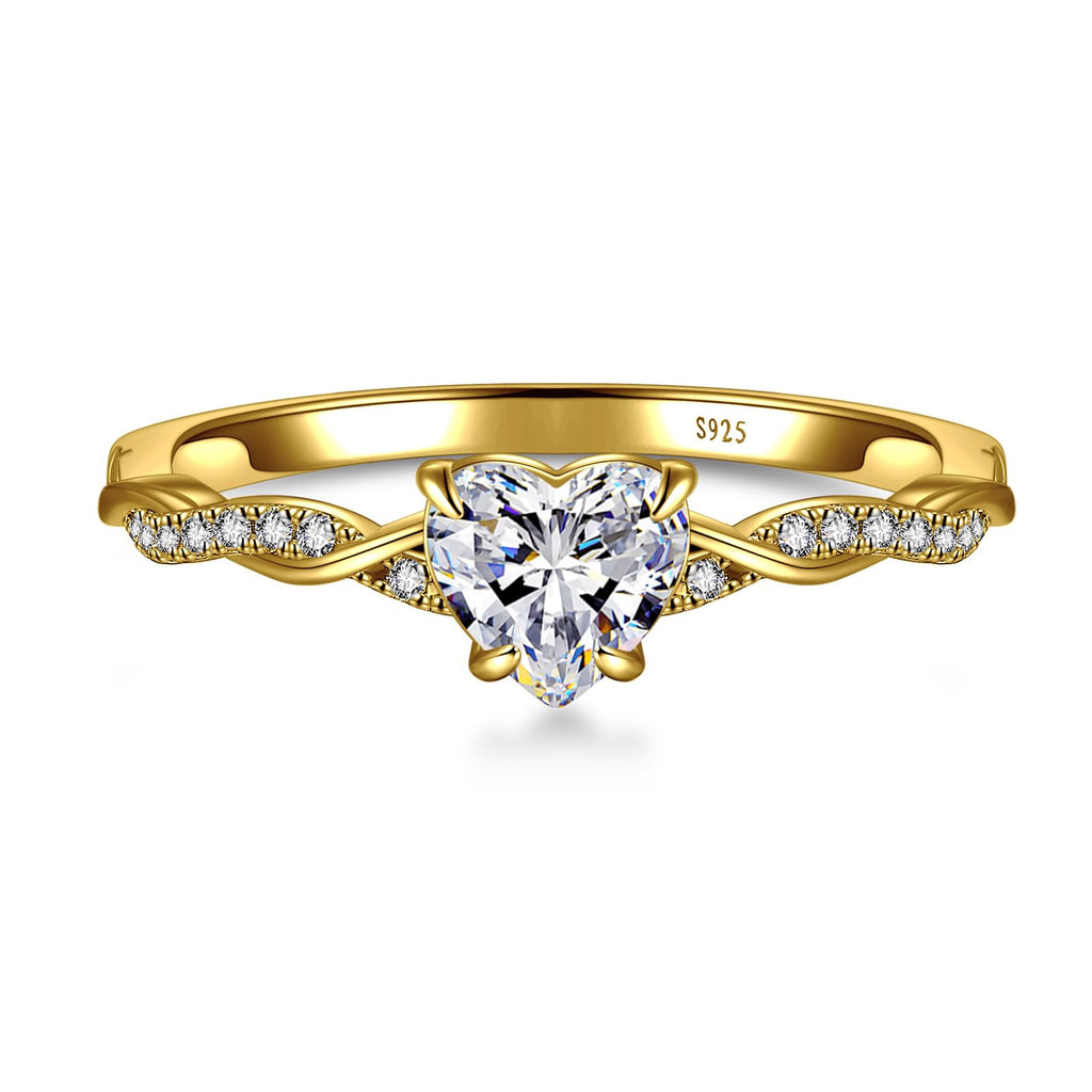Yaresul 925 Sterling Silver Promise Ring for Her, Gold Heart Rings Size 6.5