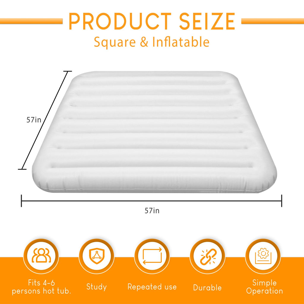 Ketofa Inflatable Hot Tub Cover for Square Hot Tub Spa Cushion Support, Universal 57x57in Inflatable Cover Square Top Lid, Dustproof Rainproof Insulated Energy Saving Lid，Spa Covers for Hot Tub