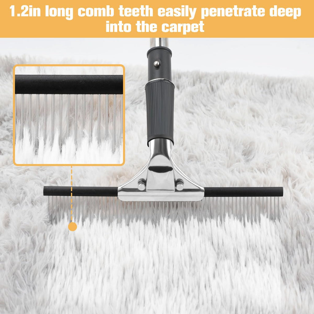 Astfys Big Carpet Rake with Long Handle, Black and Silver