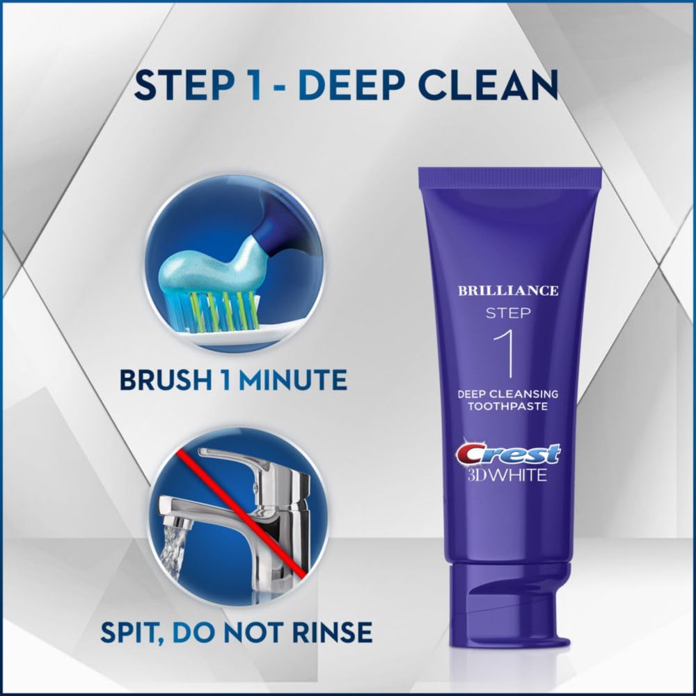 Crest 3D White Brilliance 2-Step Teeth Whitening Toothpaste Kit, Deep Cleansing Toothpaste (4.0 oz) and Whitening Gel Finisher (2.3 oz), Daily At-Home Whitening System