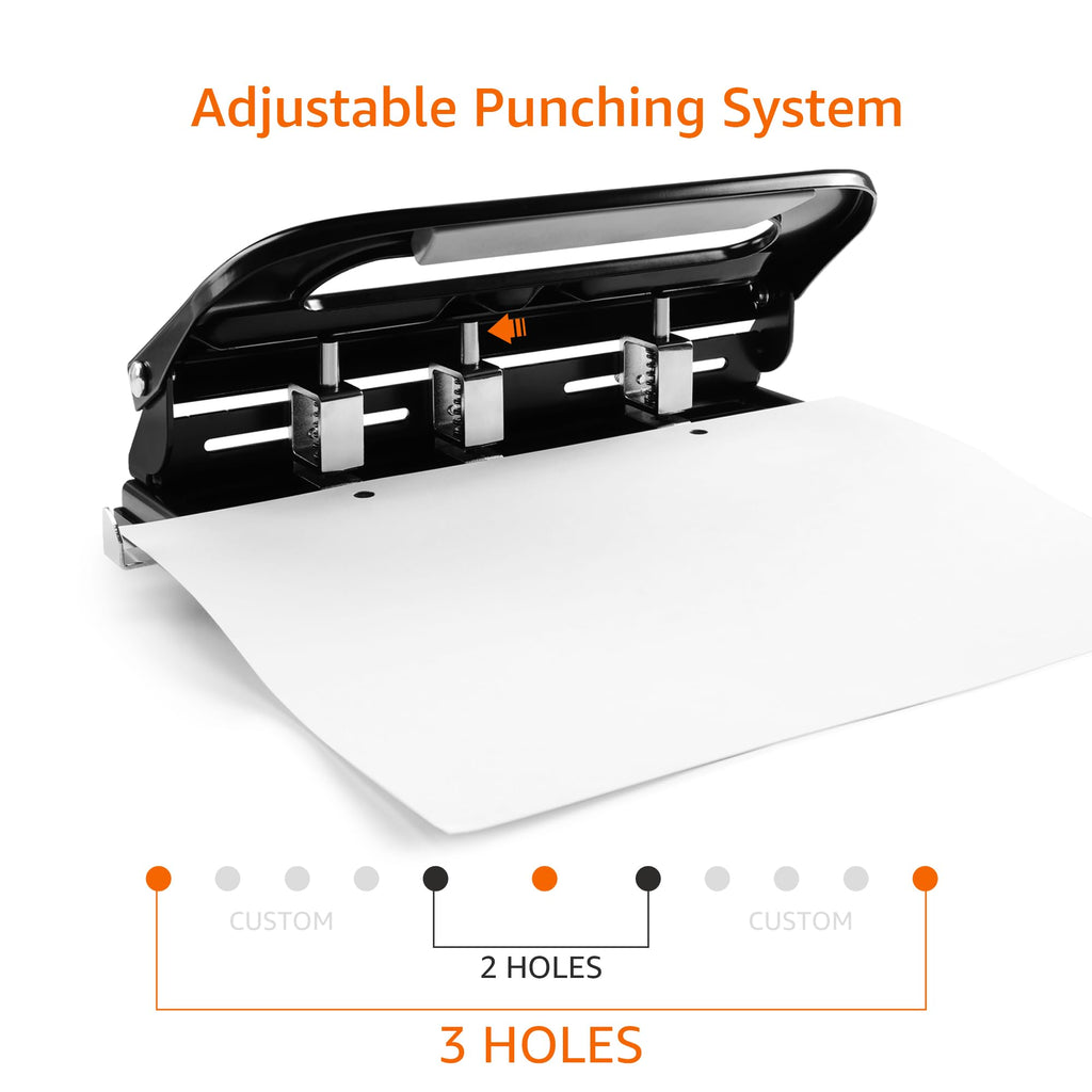 Amazon Basics Semi-Adjustable 3-Hole Punch, 30 Sheet Capacity, Black