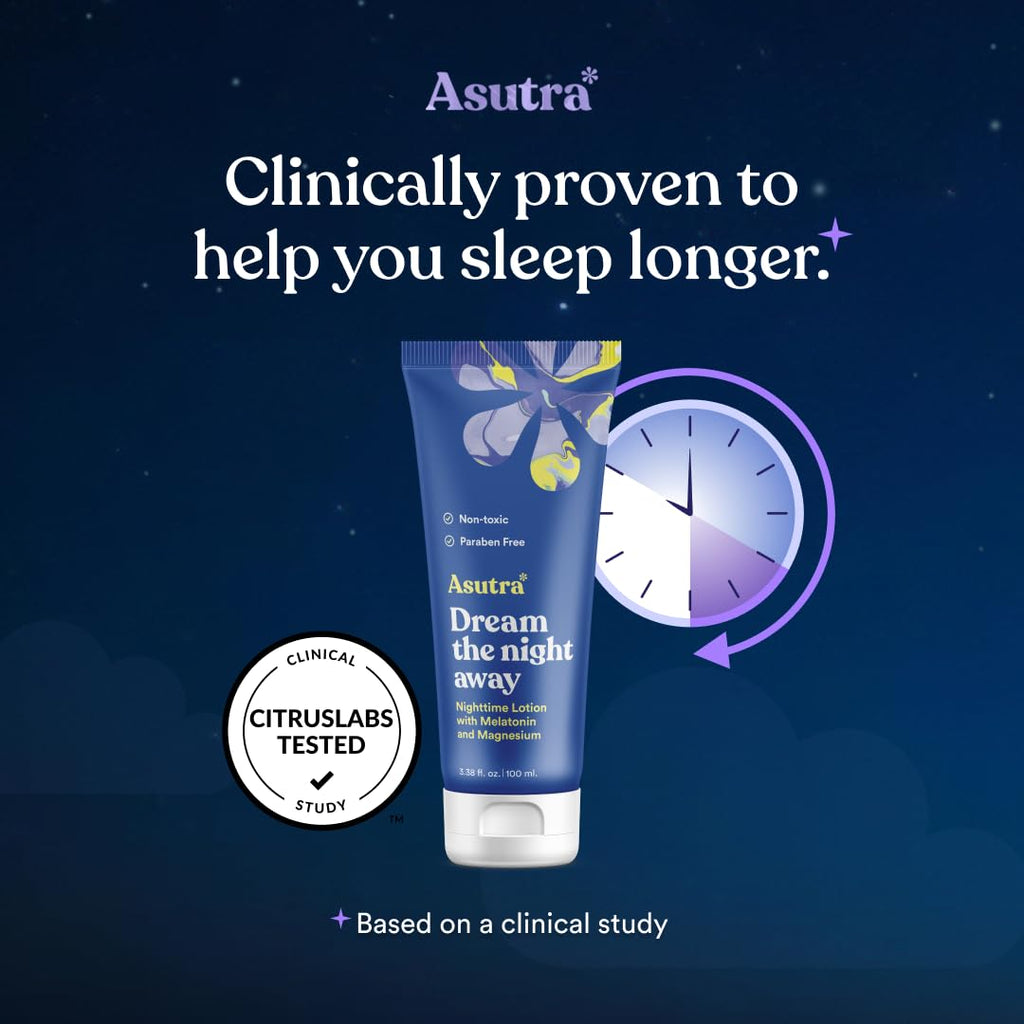 ASUTRA Dream the Night Away | Magnesium Lotion for Sleep, 100mL | With Melatonin for Sleep and Moisturizing Shea Butter, Nighttime Magnesium Cream w/Lemongrass Scent