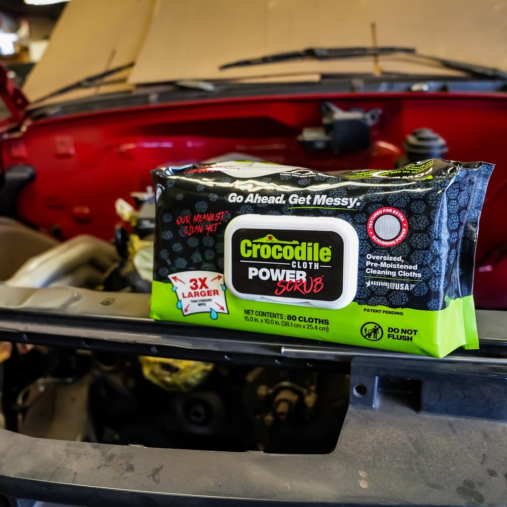 Crocodile Cloth PowerSCRUB - 40 (15" x 10") Heavy Duty Cleaning Wipes - Dual-Surface Cloths, Moist, Absorbent, & Disposable - Safe on Skin & Multiple Surfaces