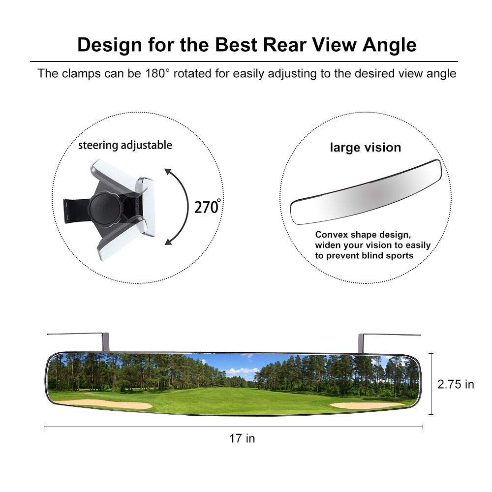 10L0L Golf Cart Mirror Rear View 16.5" Extra Wide 180 Degree Panoramic for Yamaha EZGO Club Car and Others (Classic)