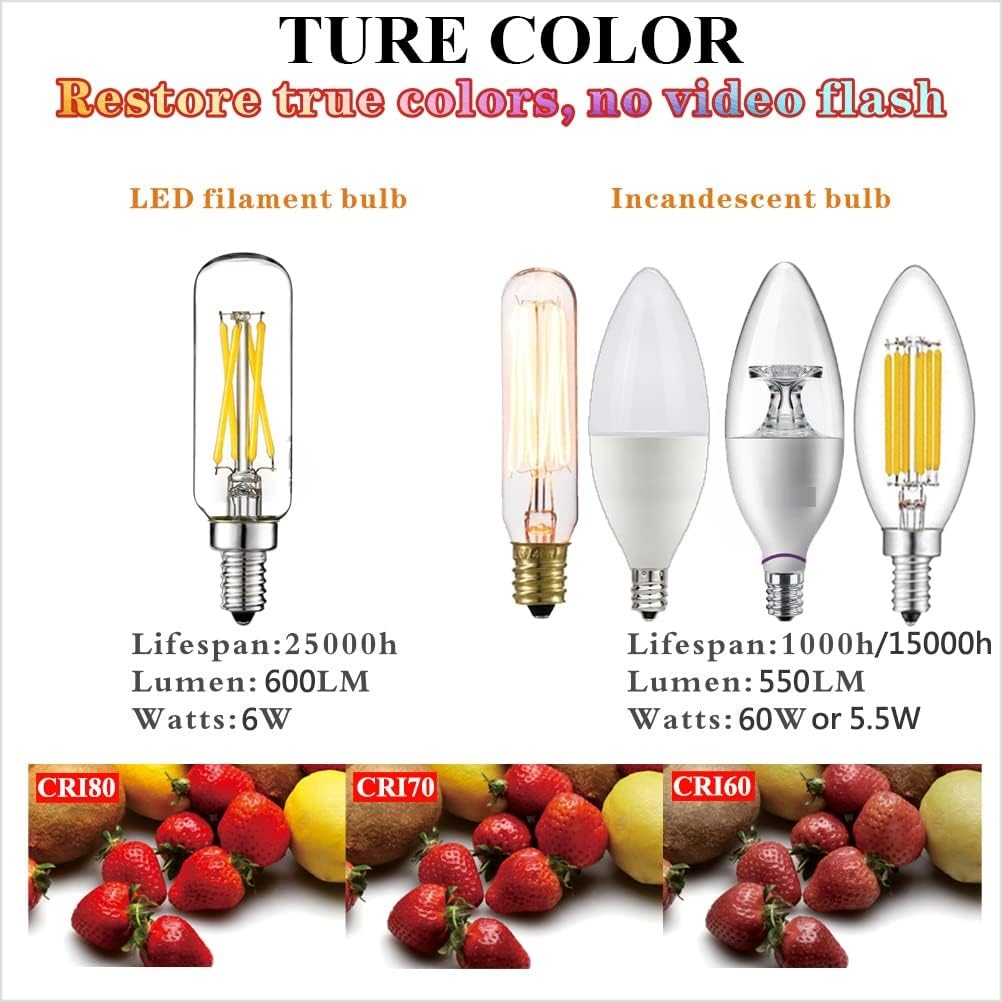 LiteHistory T6 T25 E12 Candelabra Bulb 60 watt,Dimmable,Neutral White 4000K