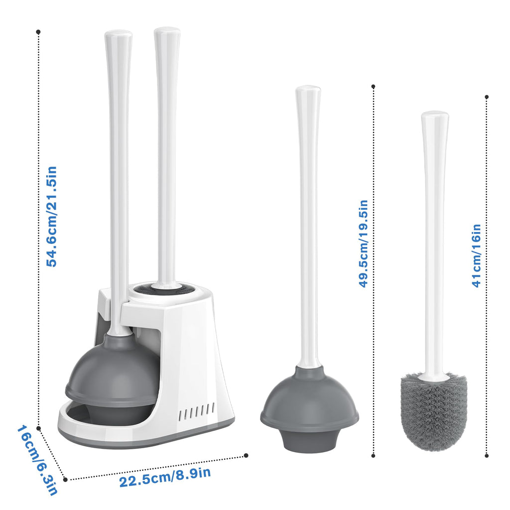 LOVLOY Toilet Plunger and Brush with Holder, Bowl Brush and Heavy Duty Toilet Plunger Set with Ventilated Holder, 2-in-1 Toilet Brush and Plunger Combo for 5.3-inch Toilet Drain New Pack (White, 1)