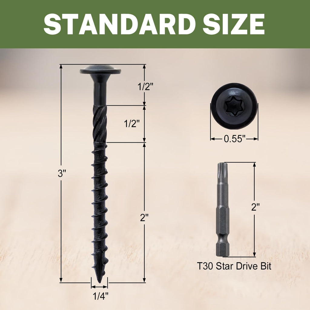 LIONMAX Lag Screws 3 Inch, Structural Wood Screws #14 x 3, 50-PCS, Black