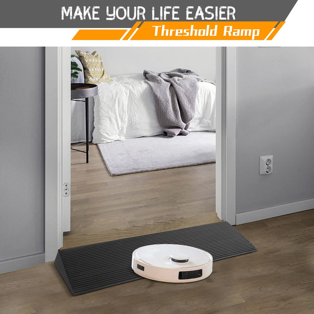BeckTour 1.5'' Rise Threshold Ramp for Doorways, 2204 LBS Capacity Rubber Threshold Ramp, Non-Slip Driveway Curb Ramps Handicap Ramp for Wheelchair Scooter Stroller, Cuttable & Adjustable Size