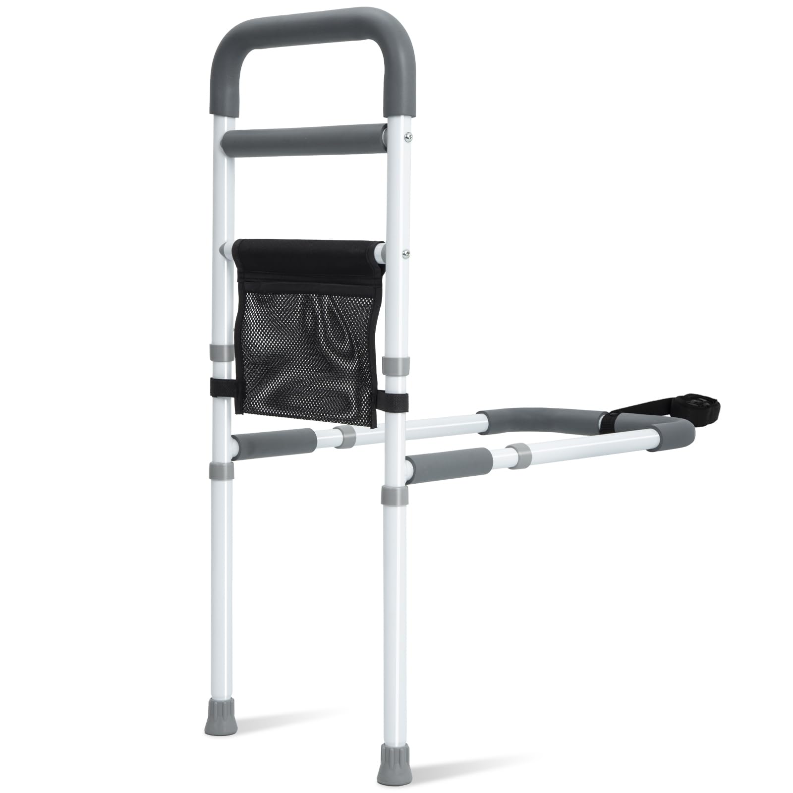 YrHeiper Bed Rails for Elderly Adults Safety - Adjustable Bed Assist Rail for Seniors Fall Prevention with Support Leg, Bedside Grab Bar Cane with Storage Pocket, Fits King, Queen, Full, Twin Bed