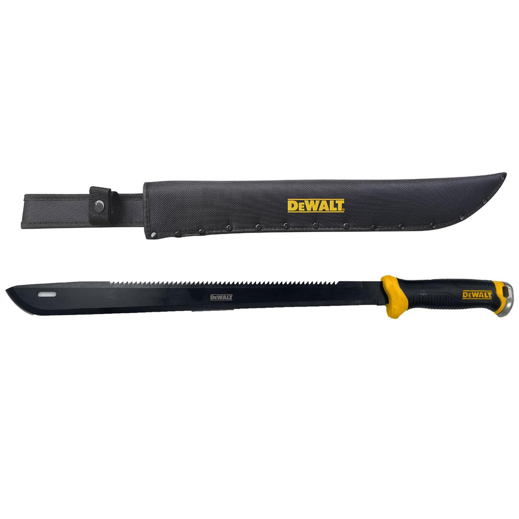 DEWALT 24 Inch MA60 Field Machete - Full Tang Stainless Steel Blade with Saw Back Construction & Non-Slip TPR Handle with Nylon Sheath for Brush Clearing, Yard Work, Camping & Outdoor Use