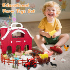 Big Red Barn Toys for Kids 3, Farm Animal Figures Playset with Tractor for 3 4 5 Year Old Kids, Musical Preschool Montessori STEM Learning Toys, Christmas Birthday Easter Gift for Boys Girls