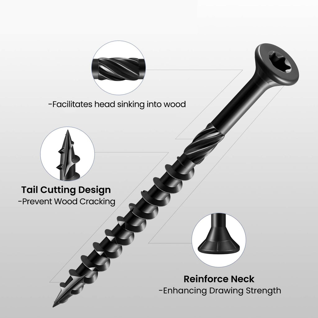 BNUOK #8 Deck Screws 1-5/8" Exterior Decking Wood Screws Heavy-Duty Outdoor Torx Drive Head,Black Rust Resistant Epoxy Coated for Timber,Fence,Star Bit(1Ib,129Pcs)