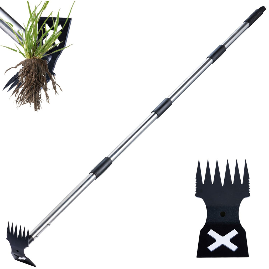 NICOFPHY Weed Puller Tool with Long Handle, Heavy Duty Garden Hoe and Rake