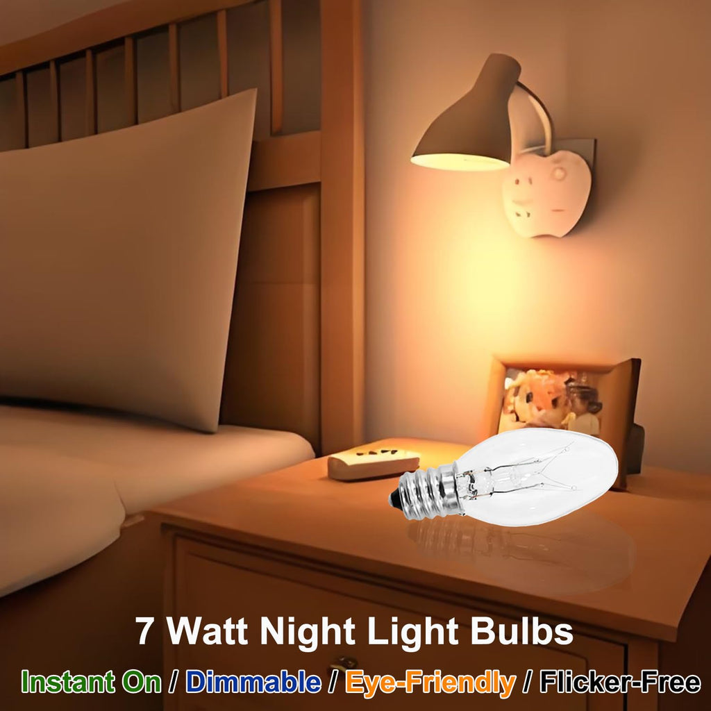 PaeorRorL 15 Packs Night Light Bulbs 7 Watt E12 Base C7 Clear Light Bulbs