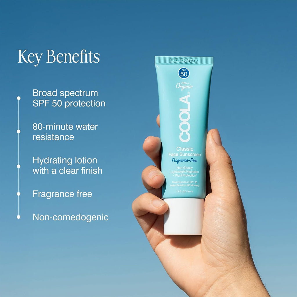COOLA Organic Face Sunscreen SPF 50 Sunblock Lotion, Dermatologist Tested Skin Care for Daily Protection, Vegan and Gluten Free, Fragrance Free, 1.7 Fl Oz.