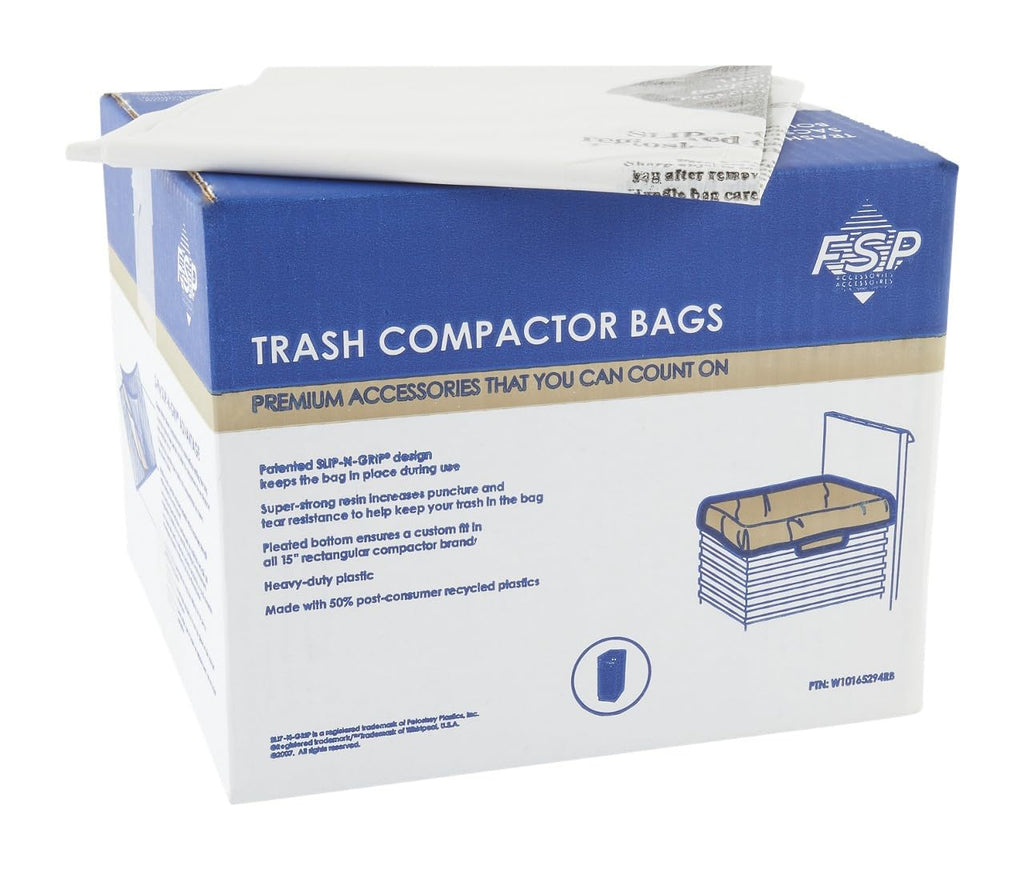 Whirlpool W10165294RB Genuine OEM Trash Compactor Bags (60-Pack) – Heavy-Duty 15-Inch Replacement Bags – Fits KitchenAid, Maytag, JennAir, & Kenmore – 3 Mil Thick, Slip-N-Grip Leak-Proof Design