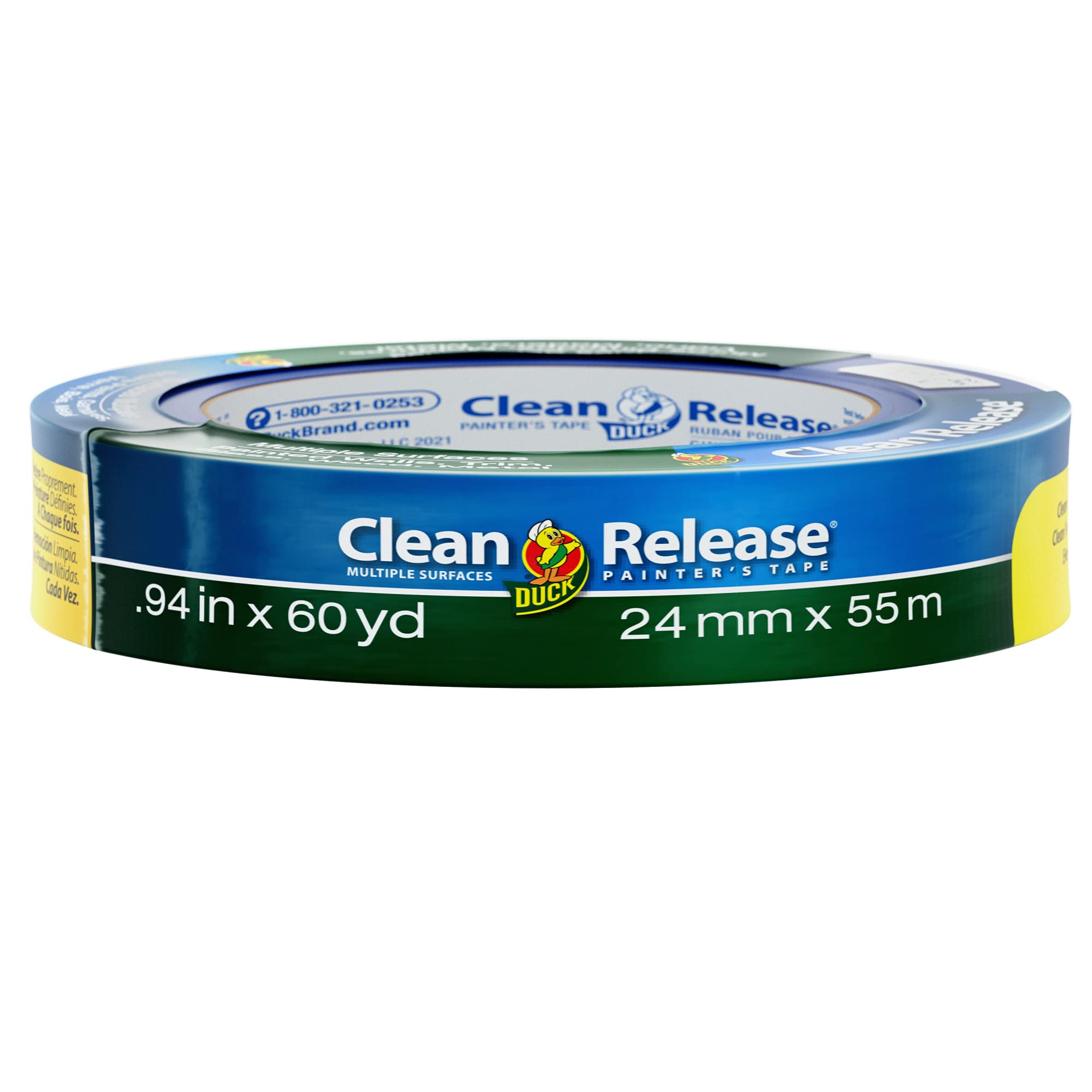 Duck Clean Release Blue Painters Tape, Masking Tape for Paint Projects, 1 in (0.94 in x 60 yd) Single Roll, 240193