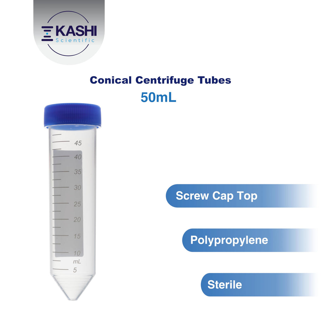 Kashi Scientific 50mL Screw-Cap Conical Centrifuge Tubes, Sterile Transparent Test Tubes with Printed Graduation and Write-on Spot [50mL, 50]
