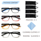 VisiWell 4 Pack Progressive Multifocus Reading Glasses Blue Light Blocking Readers for Men Women with Spring Hinge (4 Mix Color, 1.75, x)