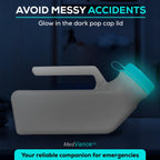 MedVance- Urinals for Men 1000ml with Glow in The Dark Spill Proof Pop Cap Lid, Plastic Pee Bottles for Men, Male Urinals, Pee Container Men, Portable Urinal for Car, Elderly & Incontinence (2 Pack)