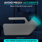 MedVance- Urinals for Men 1000ml with Glow in The Dark Spill Proof Pop Cap Lid, Plastic Pee Bottles for Men, Male Urinals, Pee Container Men, Portable Urinal for Car, Elderly & Incontinence (2 Pack)