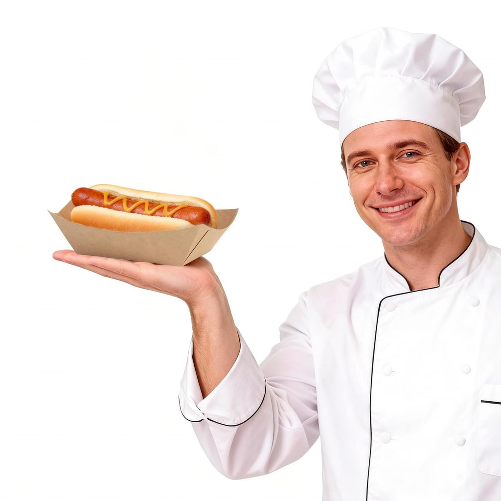 Sowinvent Disposable Kraft Paper Food Trays 4lb 200 Count, Oil Leak Proof Paper Food Boats & Hot Dog Trays, Disposable Serving Boats for Gameday, BBQ, Party, Burgers, Tacos, Fries