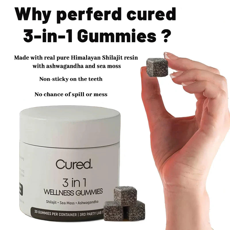 KANBHE Cured 3 in 1 Gummies, Shilajit Gummie, Cured 3 in 1 Shilajit Gummies for Men, Natural Energy Boost, Gummie for Men, 30 Day Supply Per Bottle