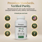 PRISTINE'S Pterostilbene 100mg Anti Aging Supplement Capsules - 60 Day Supply - Lung Health & Mental Clarity Antioxidant - High Bioavailability Vegan Non GMO