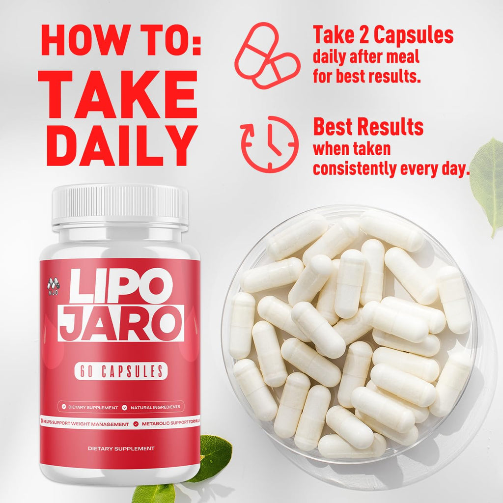 Lipojaro Capsules, Official Lipo Jaro Pills with Natural Ingredients, Advanced Formula Health and Wellness Support Formula Vitamin, Max Strength Active Lifestyle Multivitamin Supplement (60 Capsules)