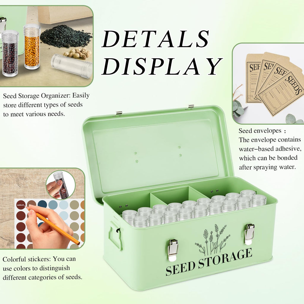 Seed Storage Box , Metal Seed Organizer Saving Box, Seeds Packet Container