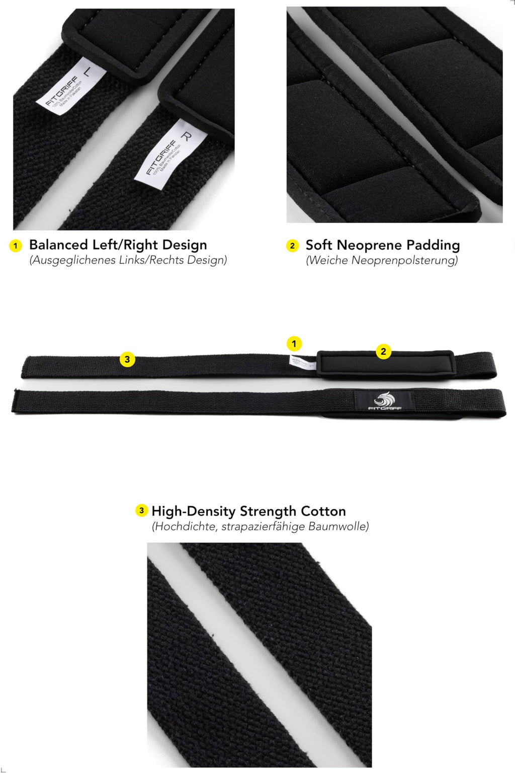 Fitgriff�� Lifting Wrist Straps for Weightlifting, Gym, Deadlift, Workout (Made of Premium Cotton & Padded) - Men & Women (XS, Black-Original)