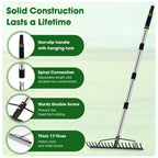 Heavy Duty Bow Rake for Lawns, 17 Tine Metal Rake Level Soil 5.58FT