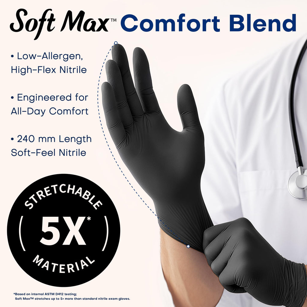 Supmedic Soft Max Disposable Nitrile Exam Gloves, Powder-Free Black 100 (L)
