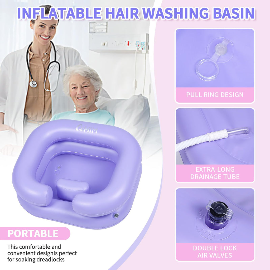 Cehim Inflatable Shampoo Basin - Portable Shampoo Bowl, Hair Washing Basin for Bedridden, Disabled,Injured, Hair Wash Tub for Dreadlocks and at Home Sink Washing (Light purple)
