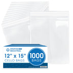 12" X 15" Self-Sealing Cellophane Bags (1000 Count) Clear Poly Packaging for Clothing, Prints, Photos, Documents - Reinforced Resealable Cello Bags for Small Business Shipping - Spartan Industrial